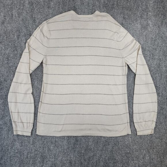 Banana Republic Sweater Mens XL Gray Striped Silk Cashmere Blend V Neck Preppy - Picture 4 of 16